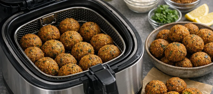 Falafel aus der Fritteuse: Knusprig ohne viel Oel