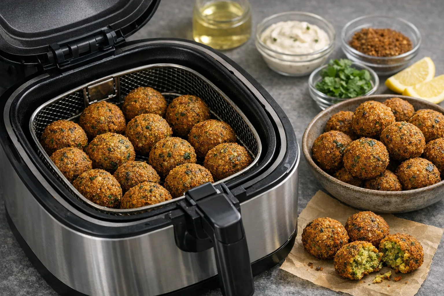 Falafel aus der Fritteuse: Knusprig ohne viel Oel